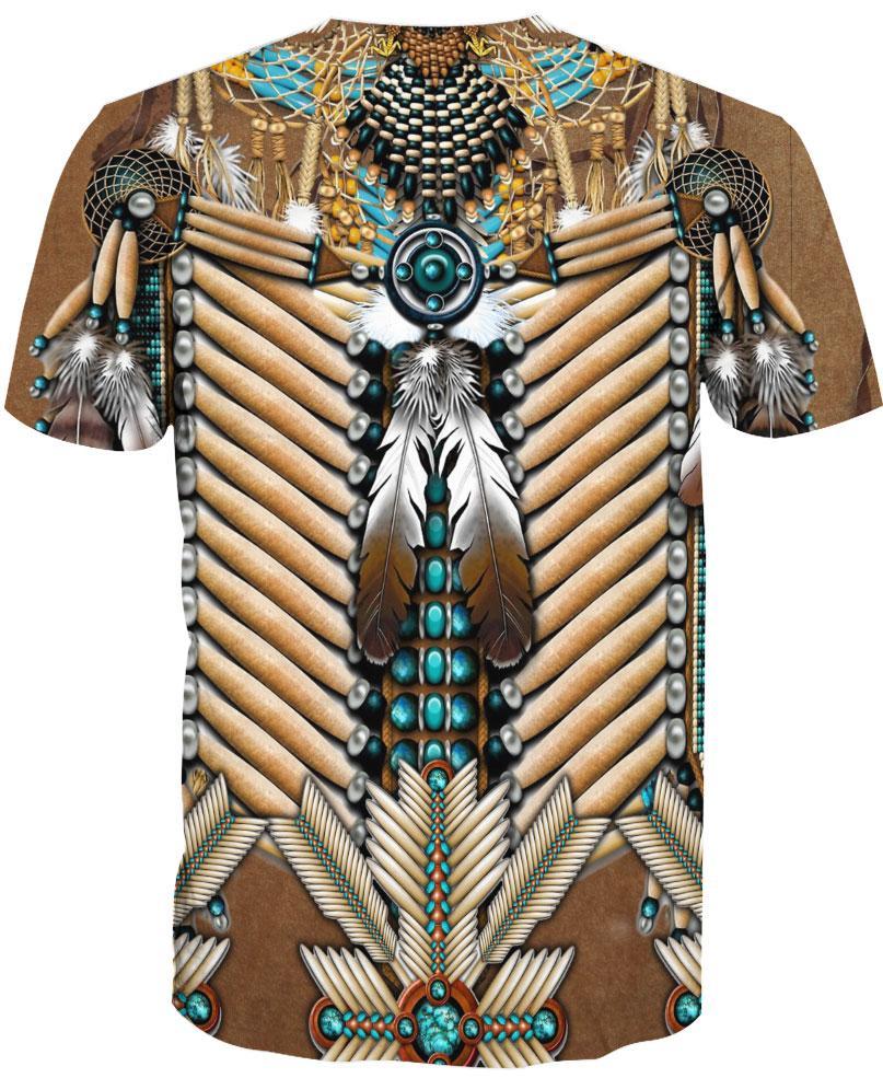 WelcomeNative Brown White Bead Feather, 3D T Shirt, All Over Print T Shirt, Native American