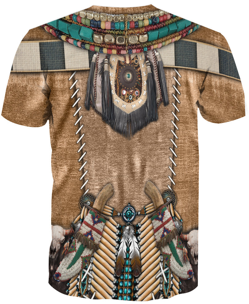 WelcomeNative Brown Pattern Warrior Style Native American 3D Hoodie, All Over Print Hoodie