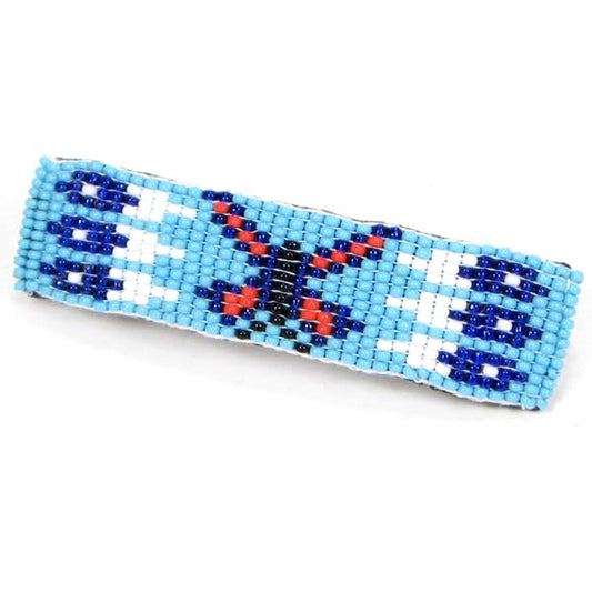 Butterfly Beadwork Blue Seed Beaded Hair Band Barrette French Clip - Beaded Hair Accessories - Welcome Native