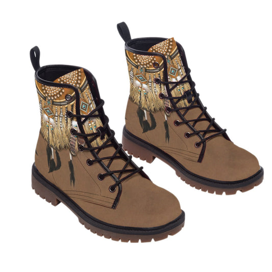 WelcomeNative Feather Native Leather Martin Short Boots