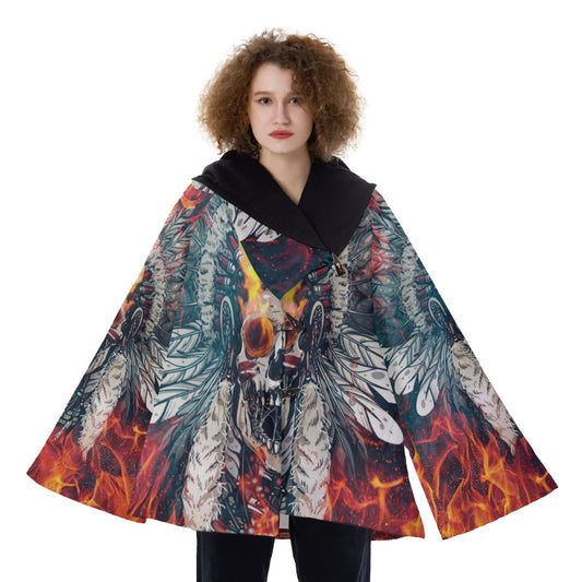 WelcomeNative Native American Hooded Flared Coat, 3D Hooded Coat, All Over Print