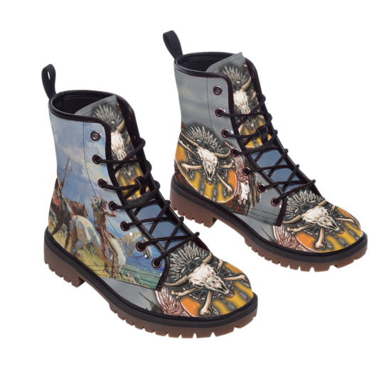 WelcomeNative Skull Warrior Leather Martin Short Boots