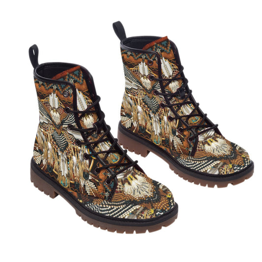 WelcomeNative Feather Native Leather Martin Short Boots