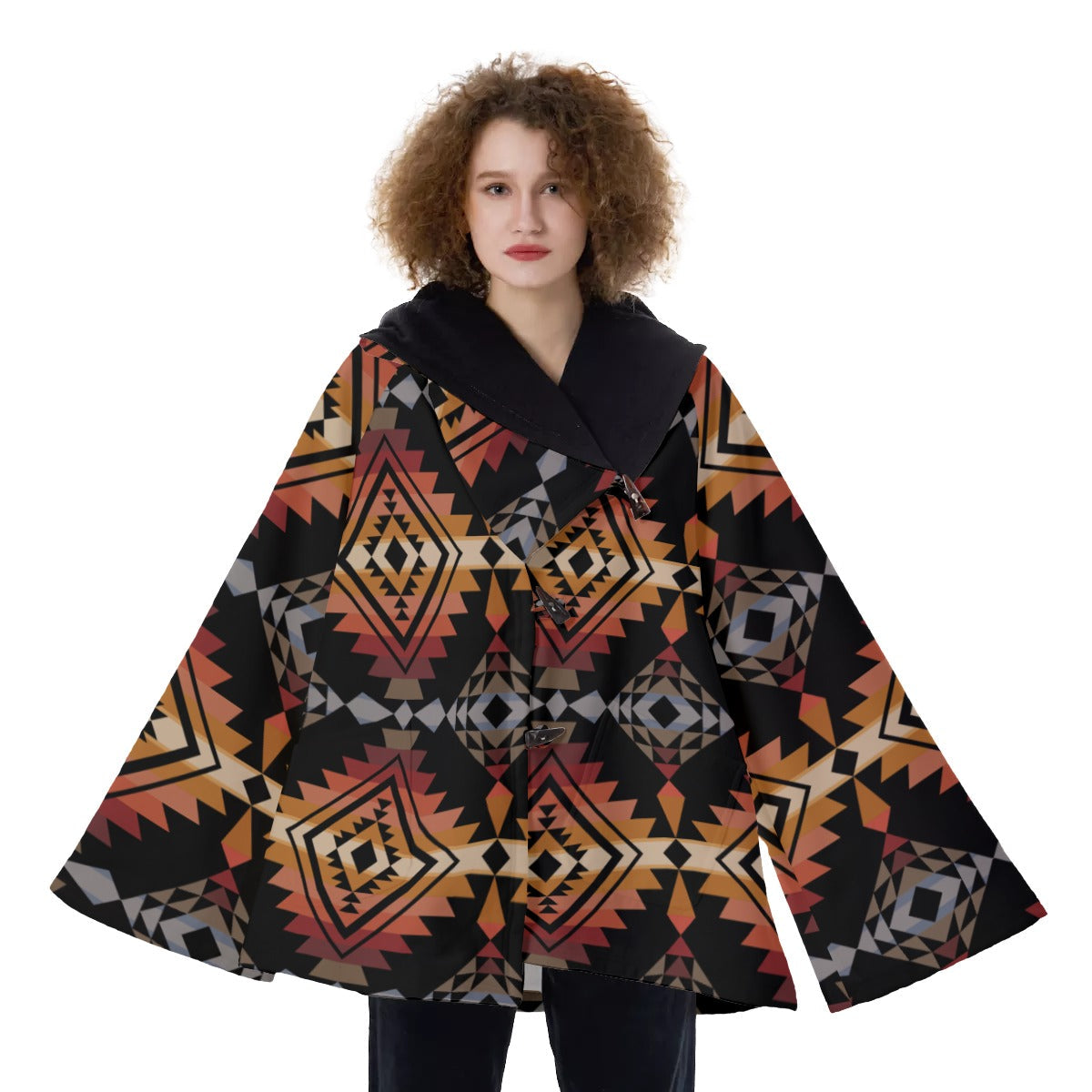 WelcomeNative Native American Hooded Flared Coat, 3D Hooded Coat, All Over Print