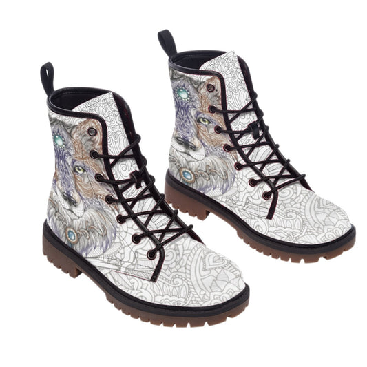 WelcomeNative Wolf Feather Leather Martin Short Boots