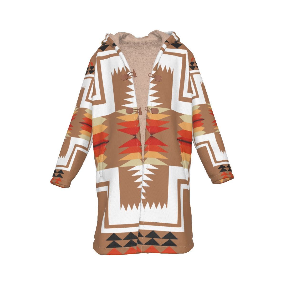 WelcomeNative Native American Horn Button Long Fleece Windbreaker, 3D Long Coat, All Over Print