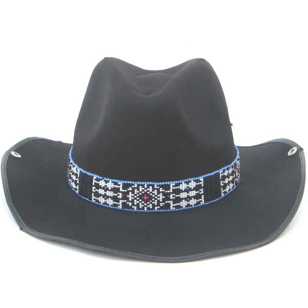 Medicine Man'S Eye Beadwork Blue Black Beaded Cowboy Hat Band Belt - Welcome Native
