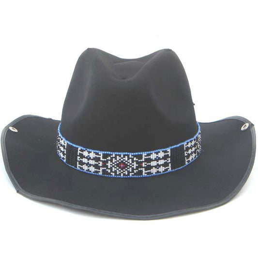 Medicine Man'S Eye Beadwork Blue Black Beaded Cowboy Hat Band Belt - Welcome Native