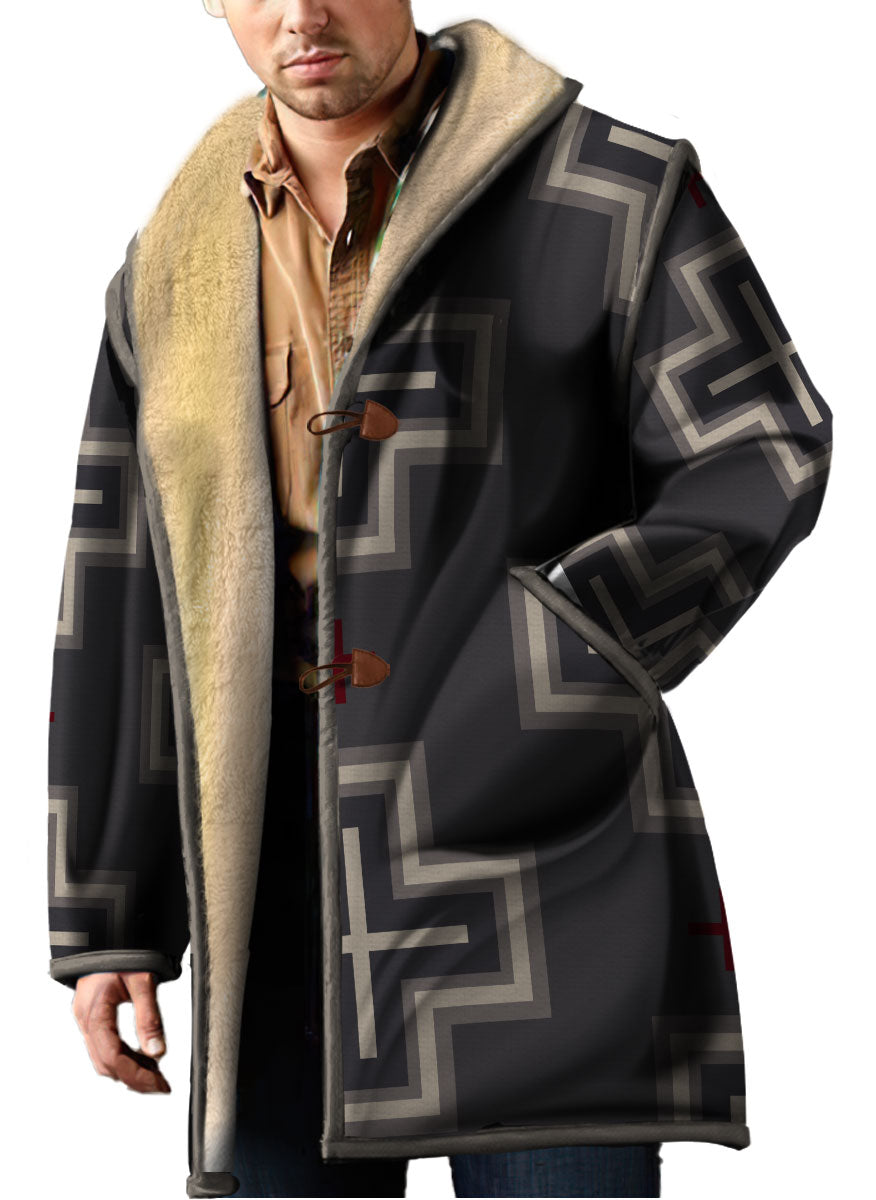 WelcomeNative Native American Horn Button Long Fleece Windbreaker, 3D Long Coat, All Over Print