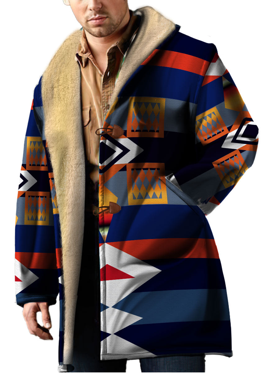 WelcomeNative Native American Horn Button Long Fleece Windbreaker, 3D Long Coat, All Over Print