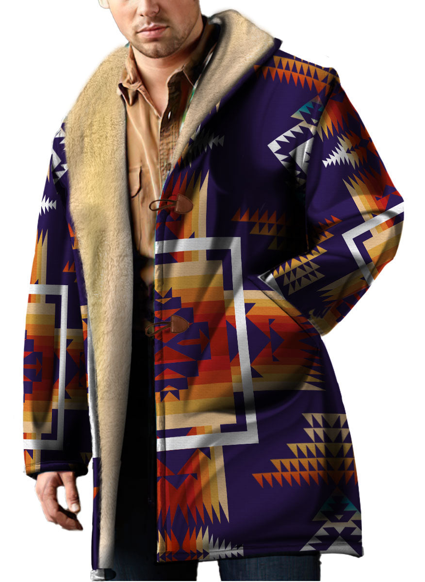 WelcomeNative Native American Horn Button Long Fleece Windbreaker, 3D Long Coat, All Over Print