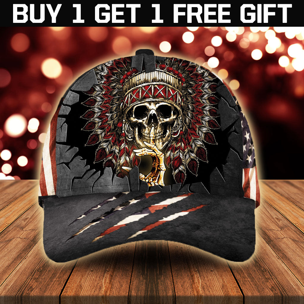 WelcomeNative Native American Skull Cap Cap, 3D Cap , All Over Print Cap