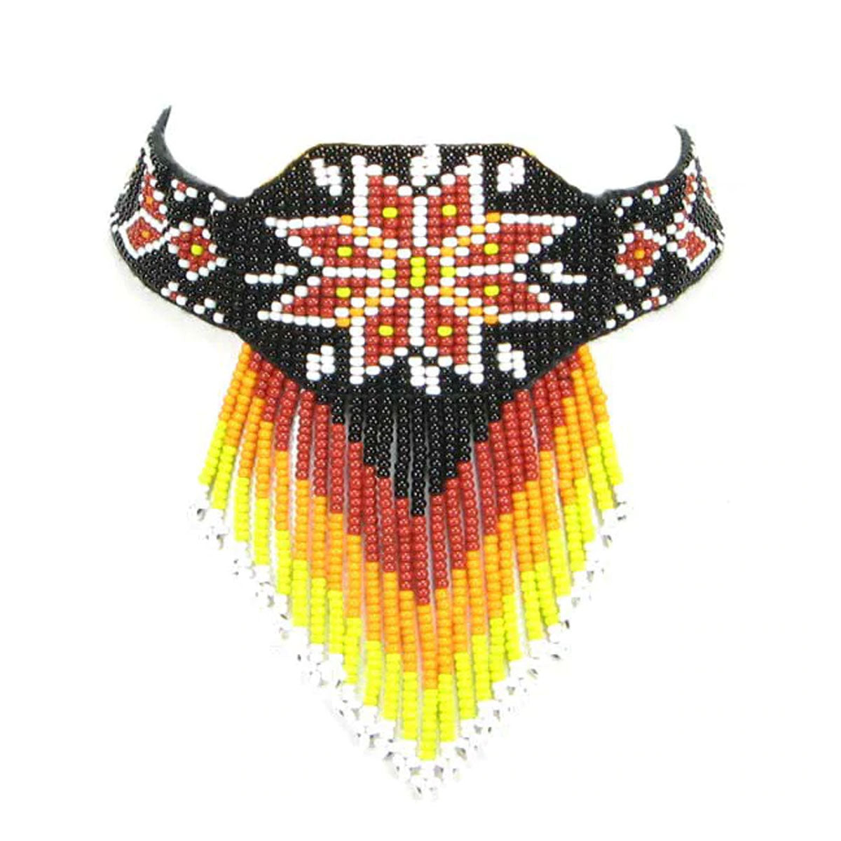 WelcomeNative Black Brown Fire Pattern Star Seed Beaded Bib Necklace