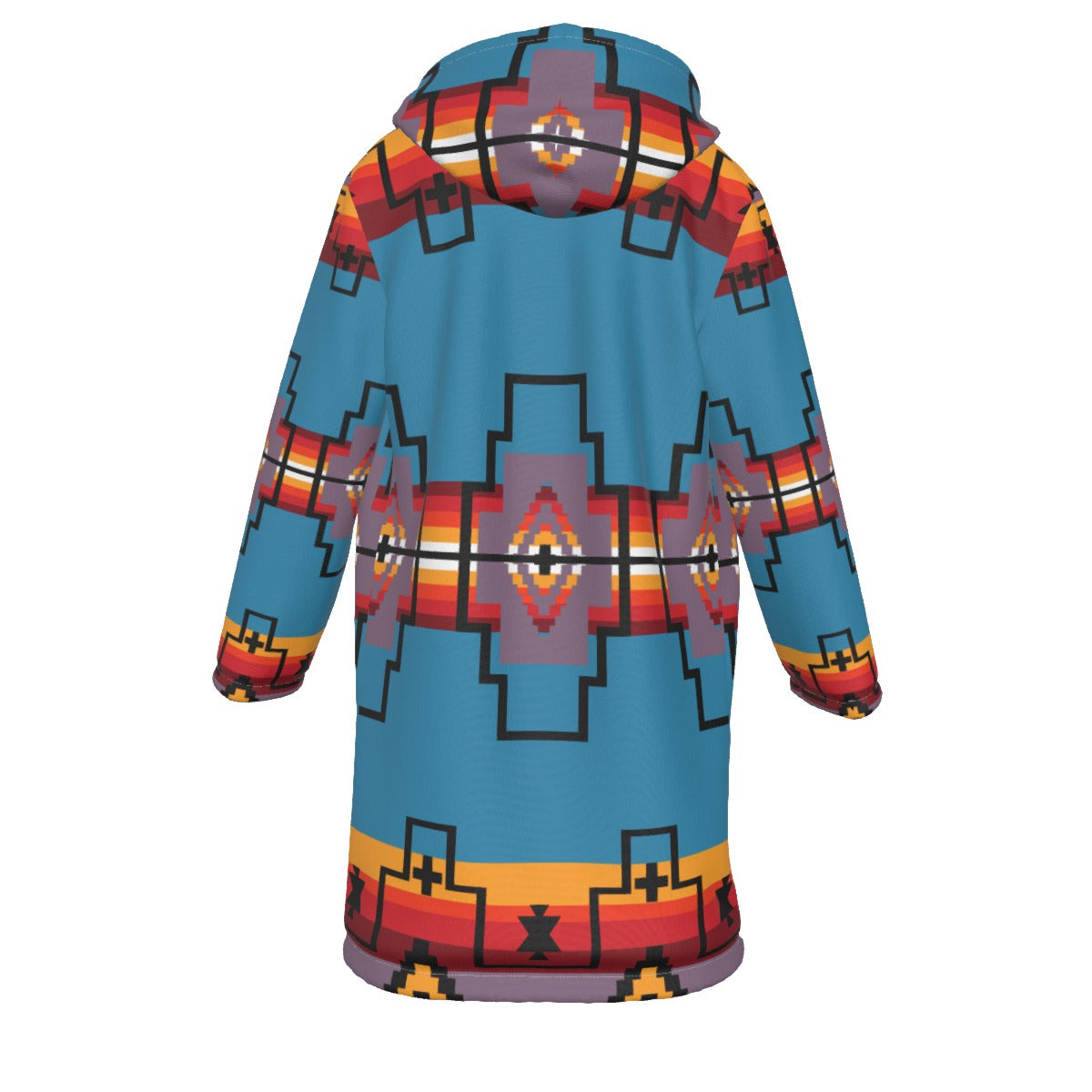 WelcomeNative Native American Horn Button Long Fleece Windbreaker, 3D Long Coat, All Over Print