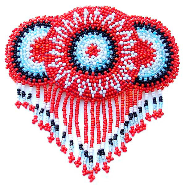 Beaded Barrette French Clip Red Rossette Fringe Beadwork - Beaded Hair Accessories - Welcome Native
