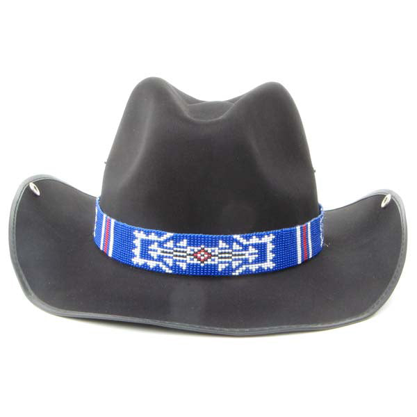 Blue White Red Beaded Cowboy Hat Band Medicine Man'S Eye Beadwork - Welcome Native