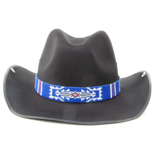 Blue White Red Beaded Cowboy Hat Band Medicine Man'S Eye Beadwork - Welcome Native