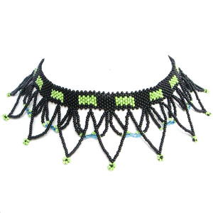 Black Green Egyptian Art Beaded Choker Necklace Earrings - Welcome Native