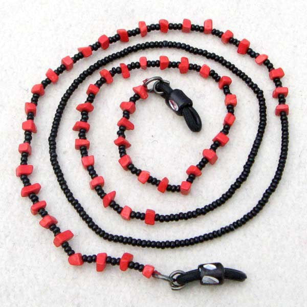 Coral Gemstone Black Seed Beaded Eyeglass Cord - Beaded Eyeglass Holder - Welcome Native