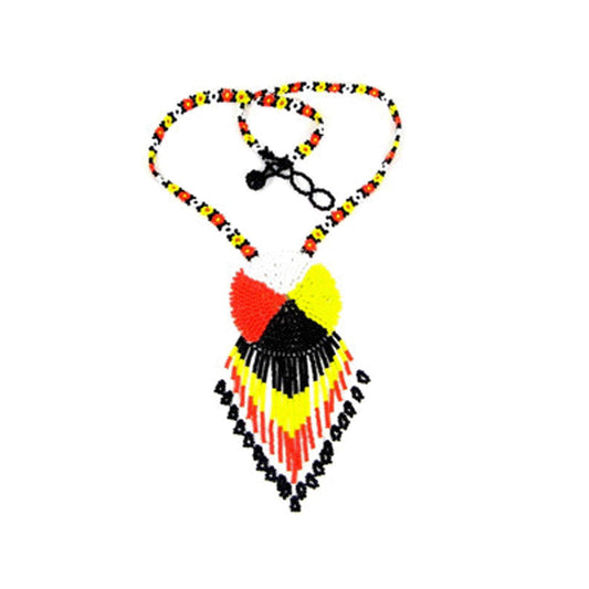 WelcomeNative Black Yellow Red Black Seed Beaded Medicine Wheel Necklace