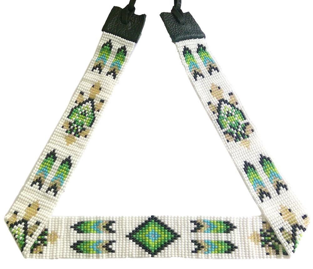 Handmade Beaded Native Style Green White Turtle Cowboy Hatband - Welcome Native
