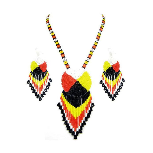 WelcomeNative Black Yellow Red Black Seed Beaded Medicine Wheel Necklace