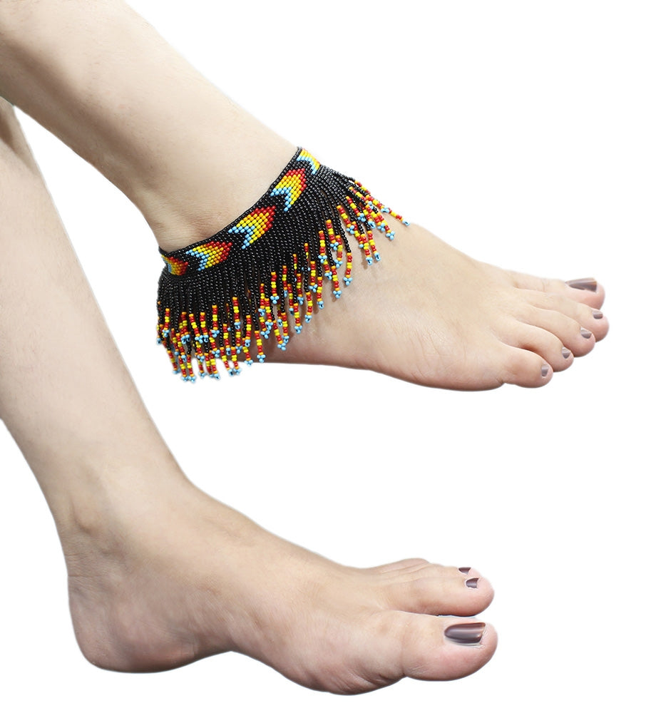 Handmade beaded Black Native style Fringe Anklet - Welcome Native