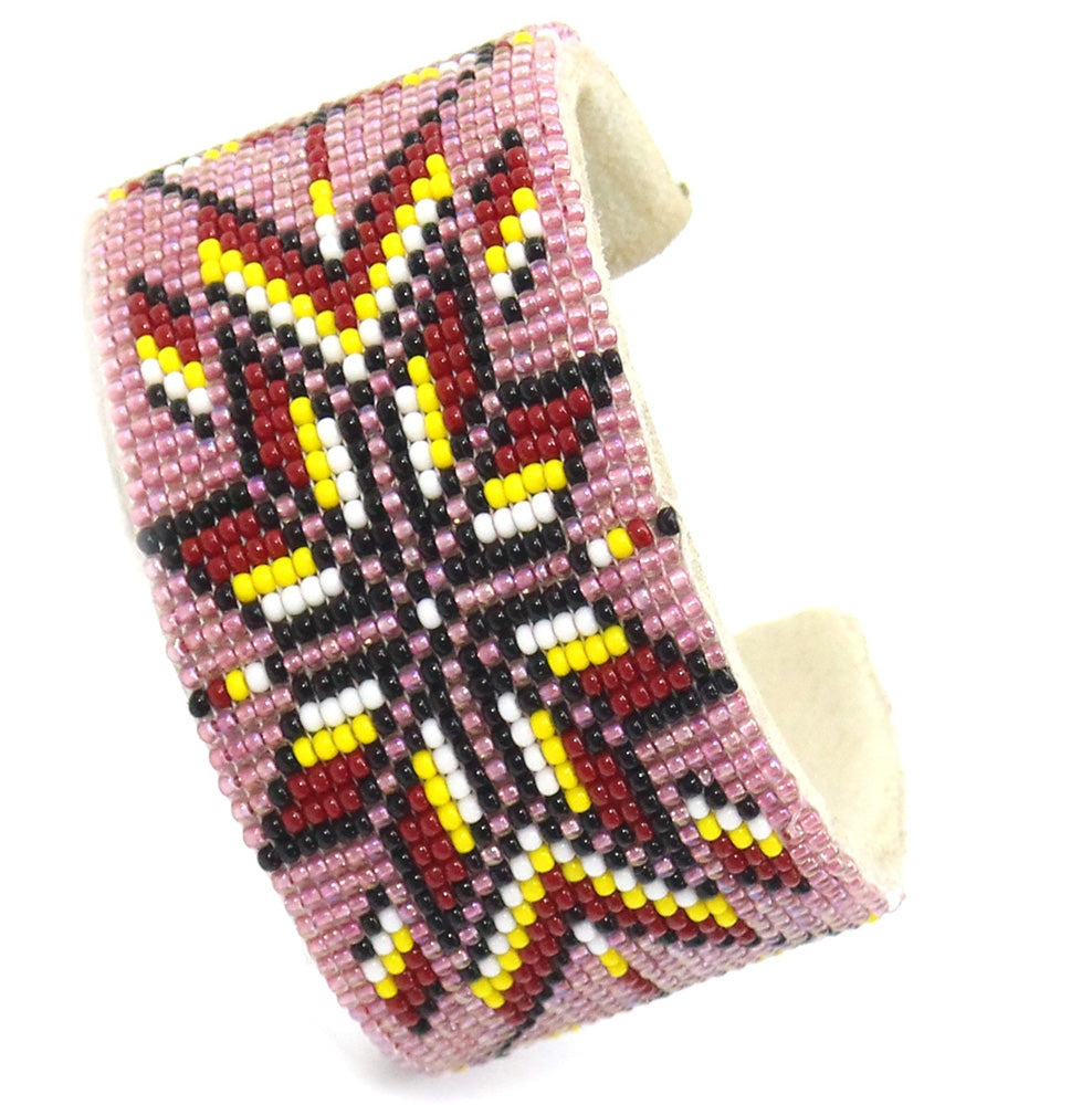 Handmade beaded Pink Red Black Hard Cuff Bracelet - Beaded Bracelets - Welcome Native