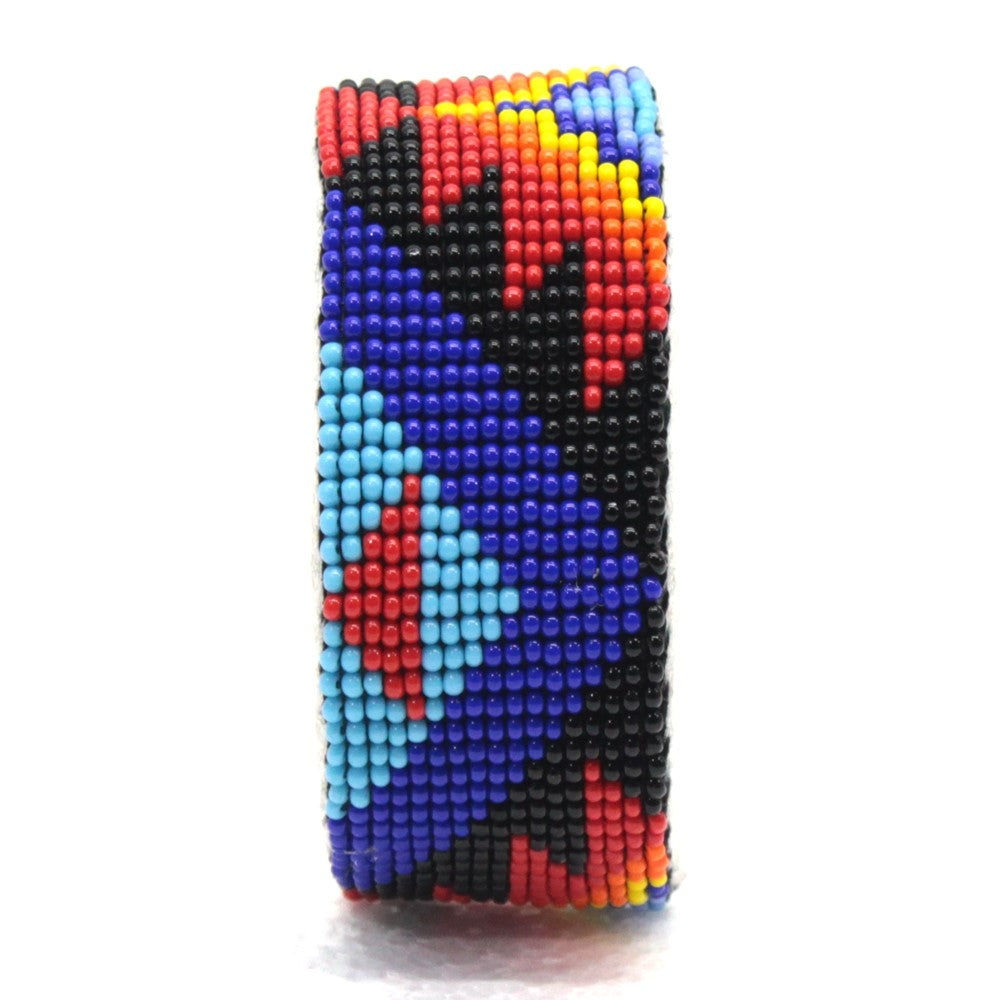 Handmade Beaded Aztec pattern Multi-Color Leather 1 inch wide bracelet - Beaded Bracelets - Welcome Native