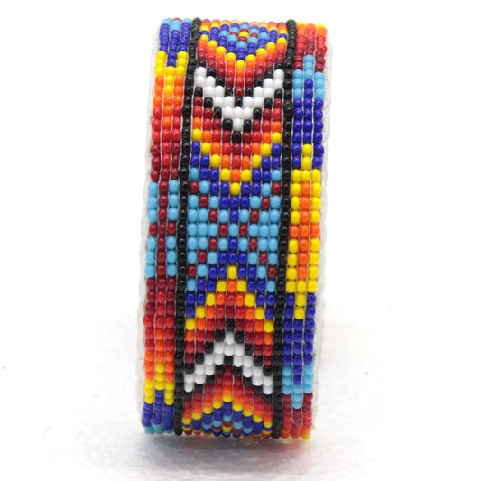 Handmade Beaded Diamond pattern Multi-Color Leather 1inch wide bracelet - Beaded Bracelets - Welcome Native