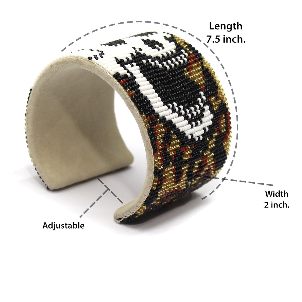 Skull Handmade Beaded Bracelet Hard Cuff 2 inch Wide Leather B58/1- Beaded Bracelets - Welcome Native