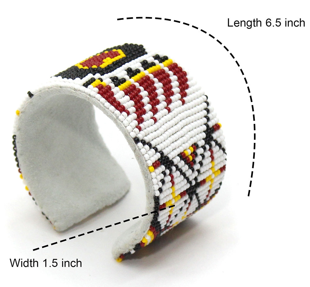 White Yellow Bear Paw Handmade Beaded Cuff Bracelet - Beaded Bracelets - Welcome Native