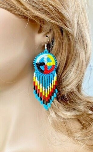 WelcomeNative Handmade Turquoise Blue Native Style Fringe Earrings