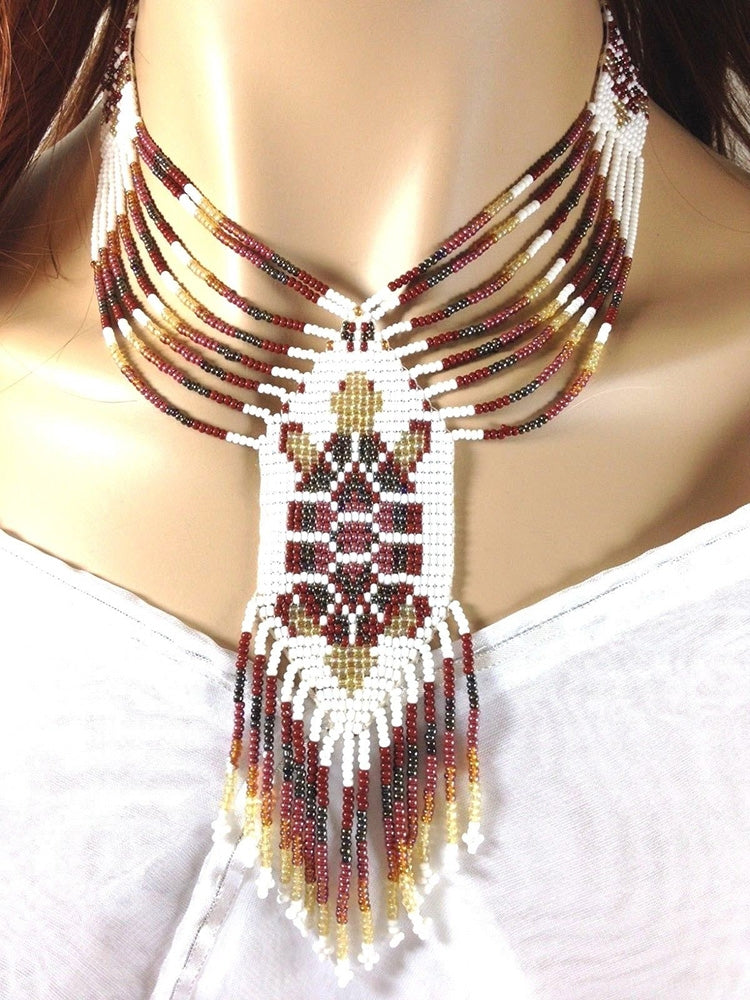 WelcomeNative Handmade Beaded Turtle Deep Green, Orange Necklace Earrings set