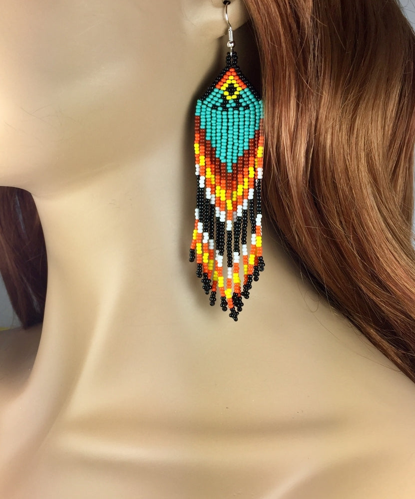 Handmade Black Multi-colored Long Necklace earring set  - Welcome Native