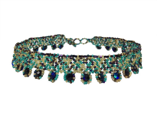Handmade Beaded Beaded Blue Gold Fashion Choker Necklace Earrings Set - Welcome Native
