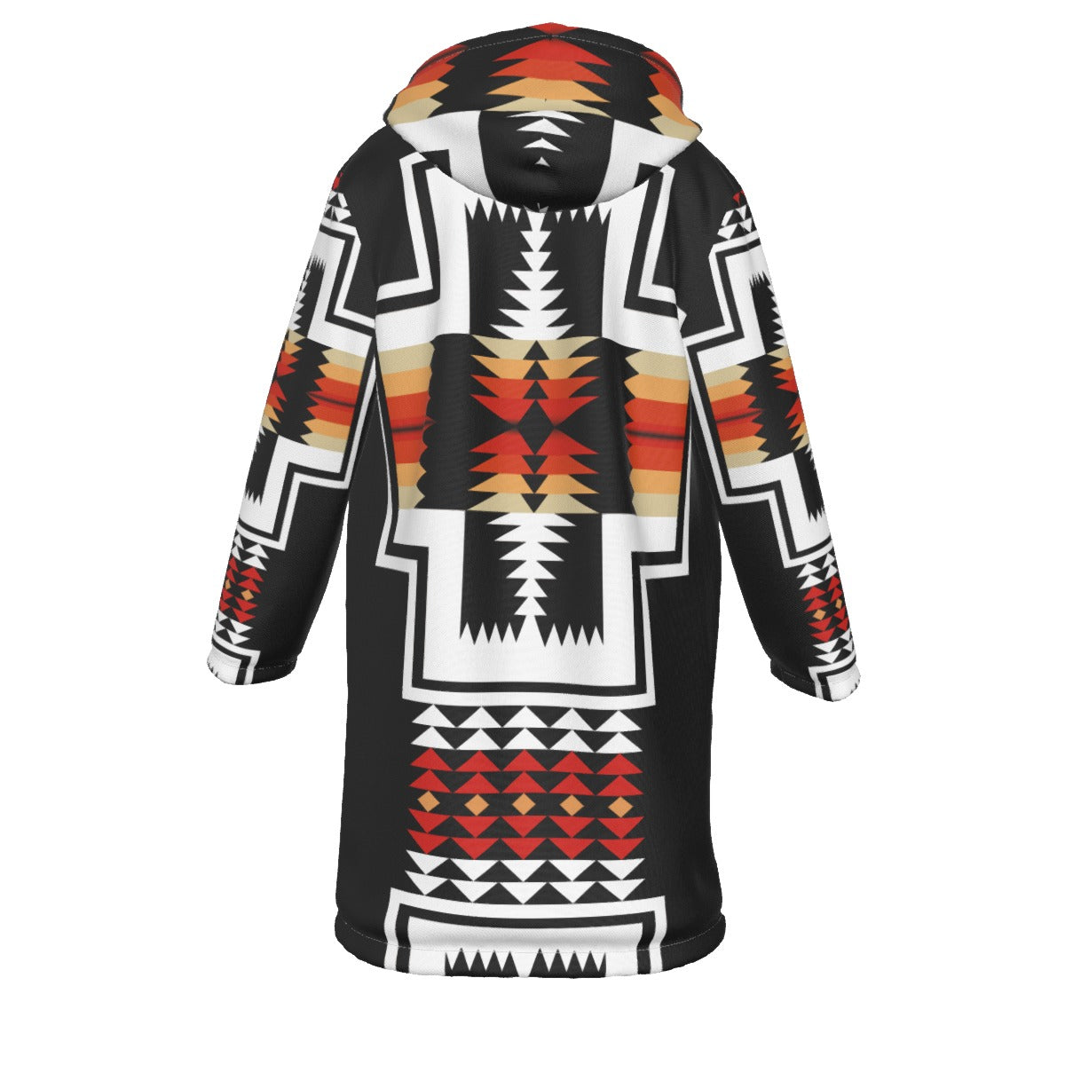 WelcomeNative Native American Horn Button Long Fleece Windbreaker, 3D Long Coat, All Over Print