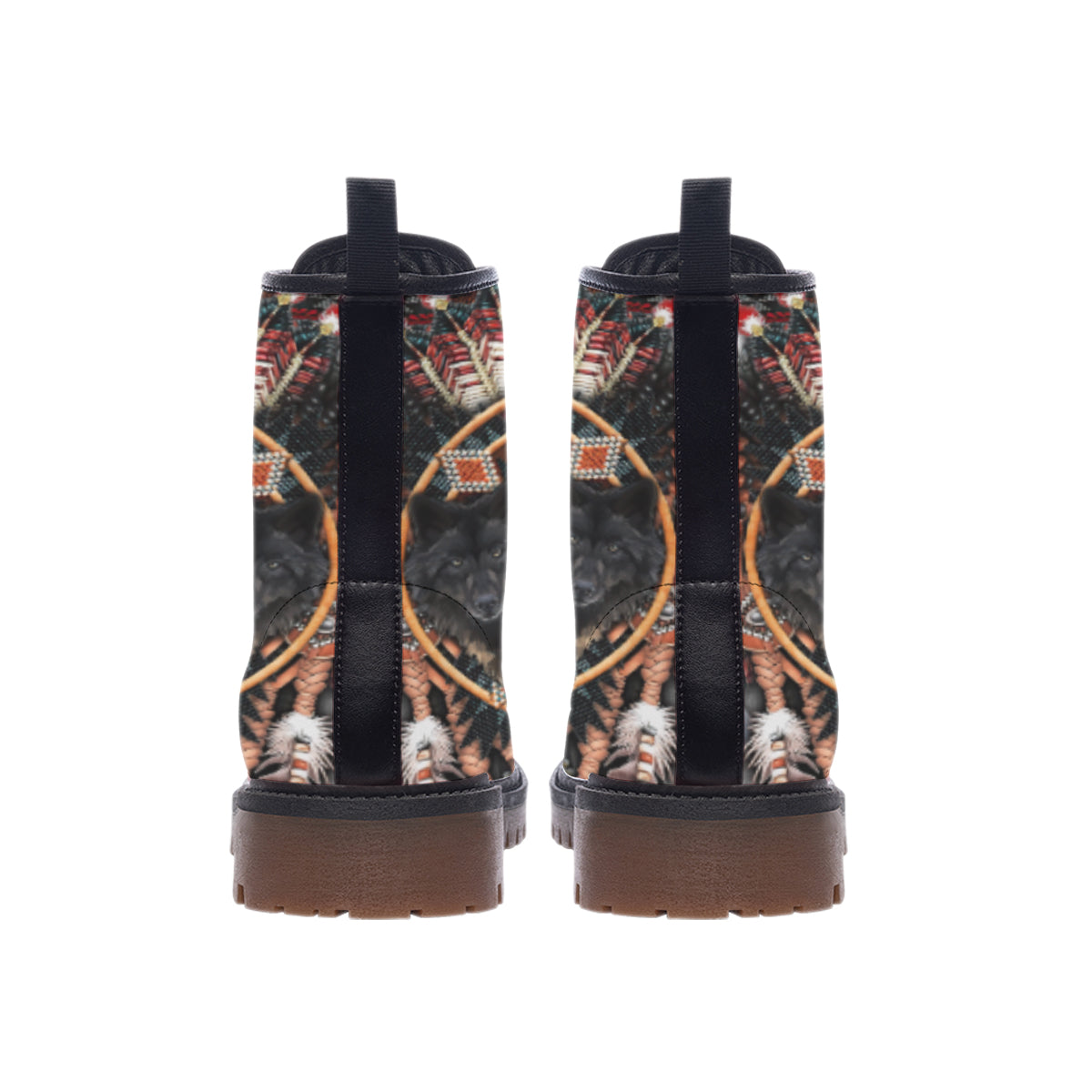 WelcomeNative Wolf Pattern Leather Martin Short Boots