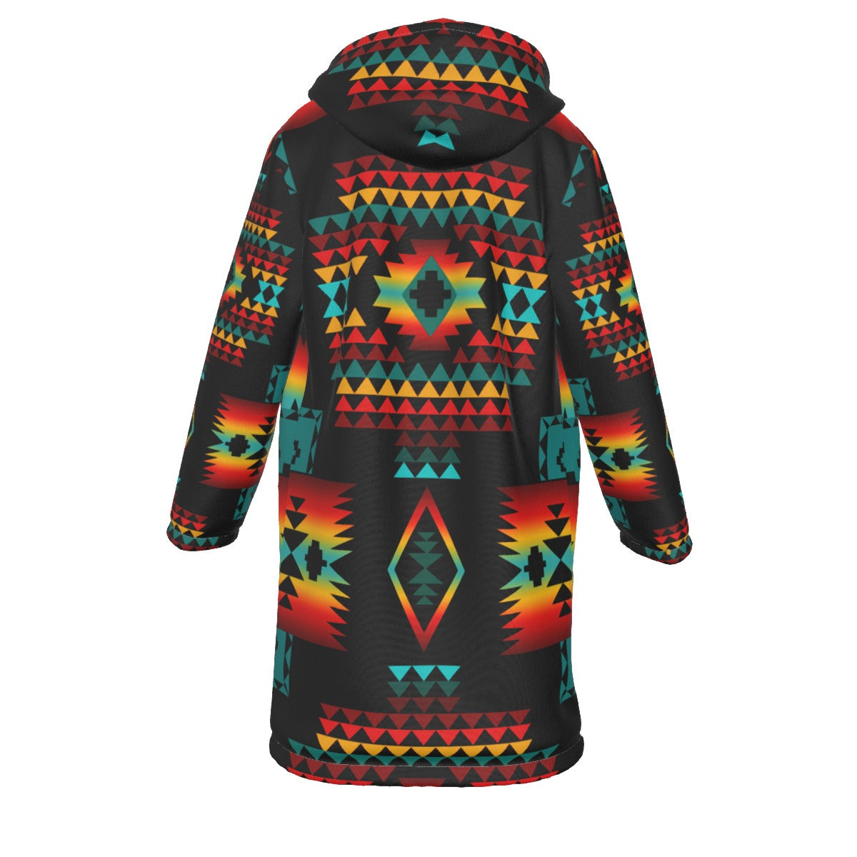 WelcomeNative Native American Horn Button Long Fleece Windbreaker, 3D Long Coat, All Over Print