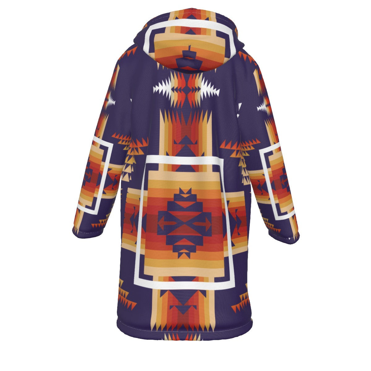 WelcomeNative Native American Horn Button Long Fleece Windbreaker, 3D Long Coat, All Over Print