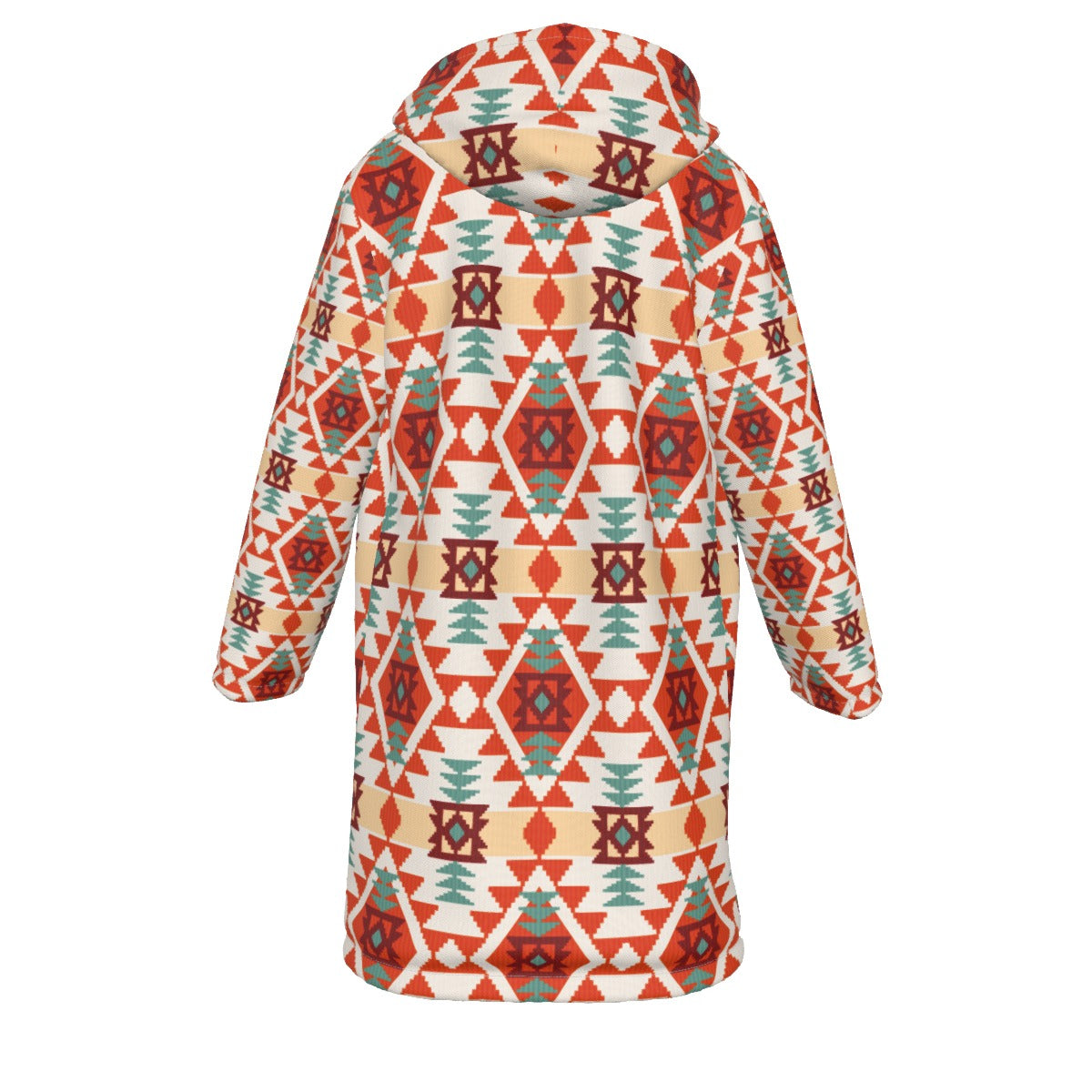 WelcomeNative Native American Horn Button Long Fleece Windbreaker, 3D Long Coat, All Over Print