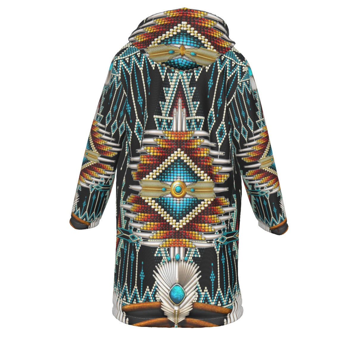 WelcomeNative Native American Horn Button Long Fleece Windbreaker, 3D Long Coat, All Over Print