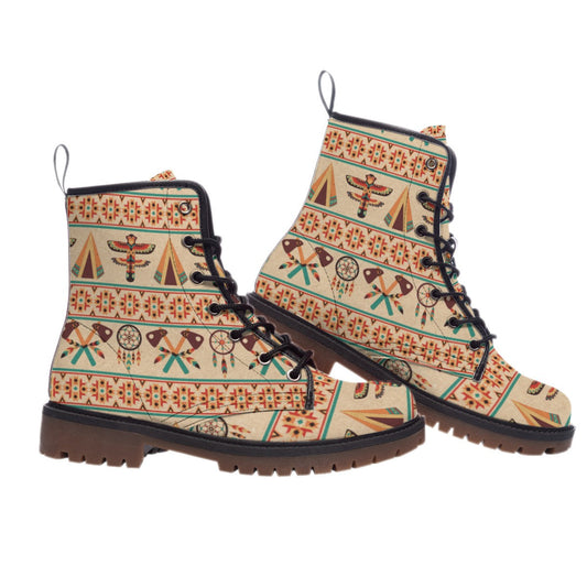 WelcomeNative Pattern Native Leather Martin Short Boots