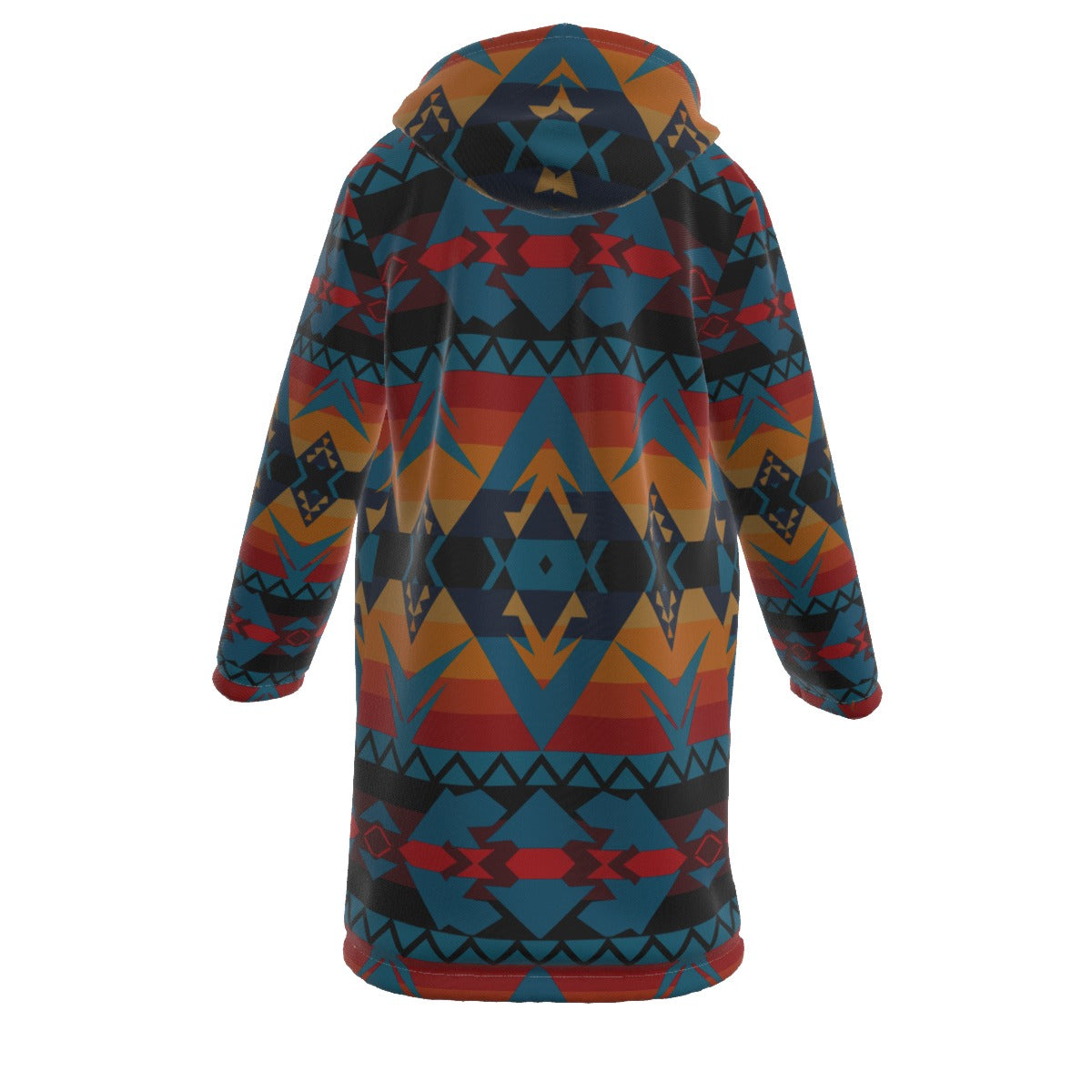 WelcomeNative Native American Horn Button Long Fleece Windbreaker, 3D Long Coat, All Over Print