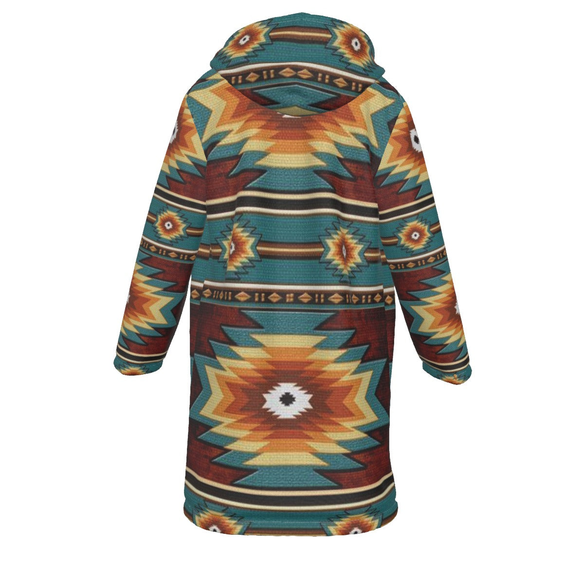 WelcomeNative Native American Horn Button Long Fleece Windbreaker, 3D Long Coat, All Over Print