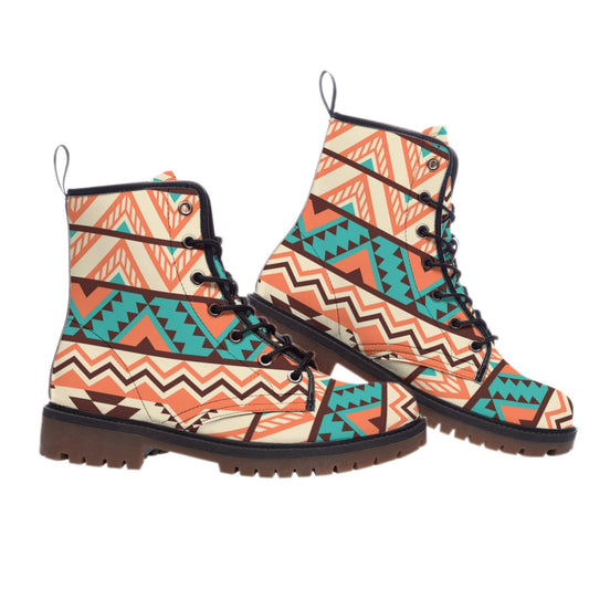 WelcomeNative Black Pattern Native Leather Martin Short Boots