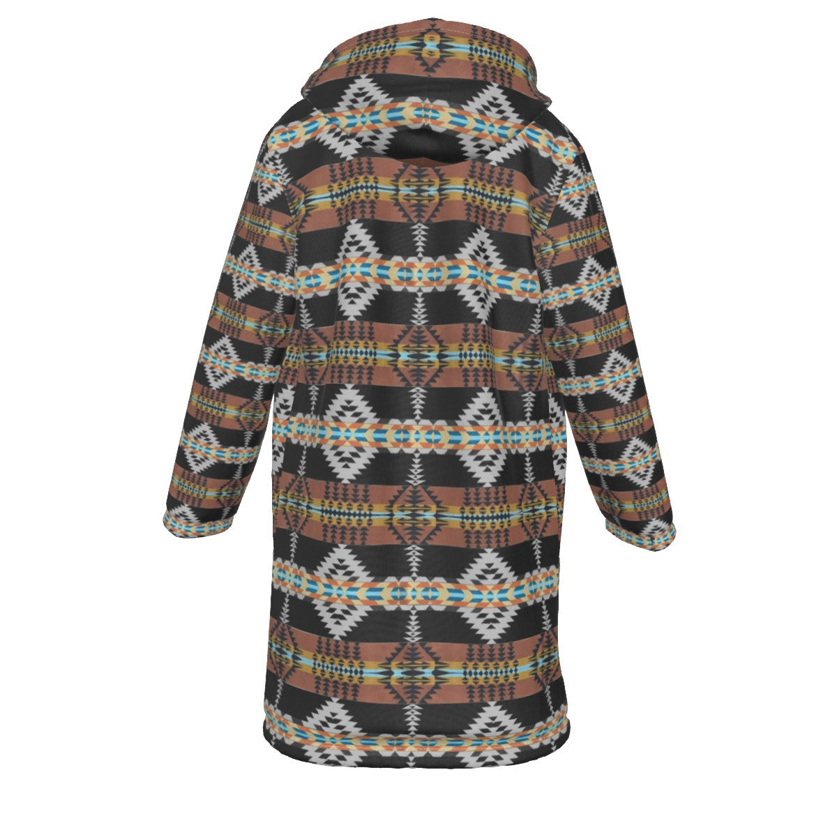 WelcomeNative Native American Horn Button Long Fleece Windbreaker, 3D Long Coat, All Over Print