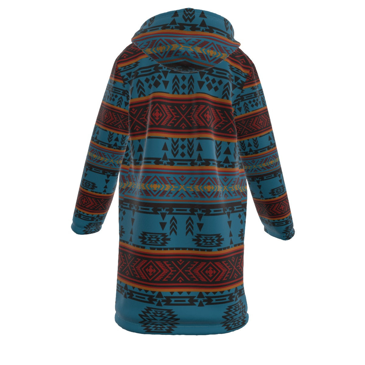 WelcomeNative Native American Horn Button Long Fleece Windbreaker, 3D Long Coat, All Over Print