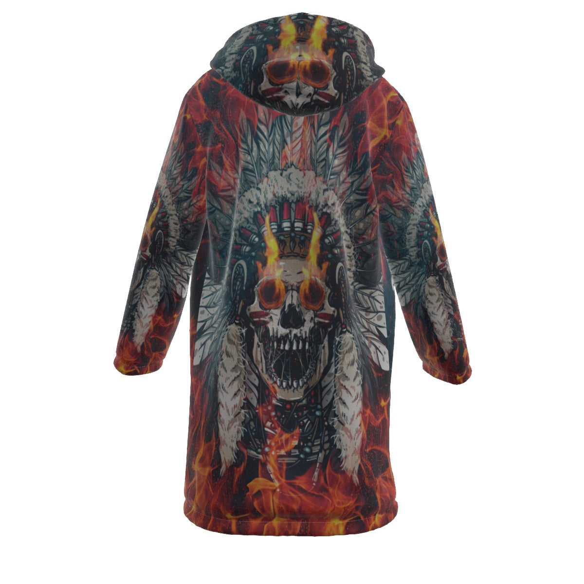 WelcomeNative Native American Horn Button Long Fleece Windbreaker, 3D Long Coat, All Over Print