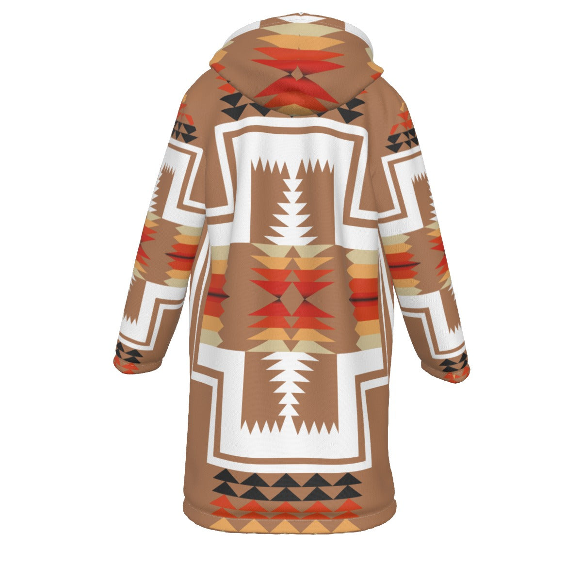 WelcomeNative Native American Horn Button Long Fleece Windbreaker, 3D Long Coat, All Over Print